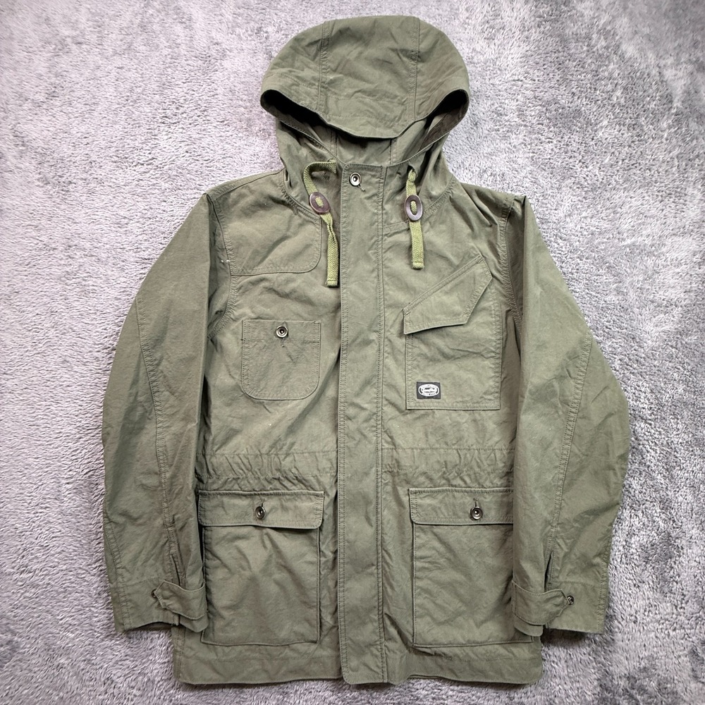 Snow Peak Army Style Canvas Jacket Chore Coat Adult S Green Zip Up Hooded
